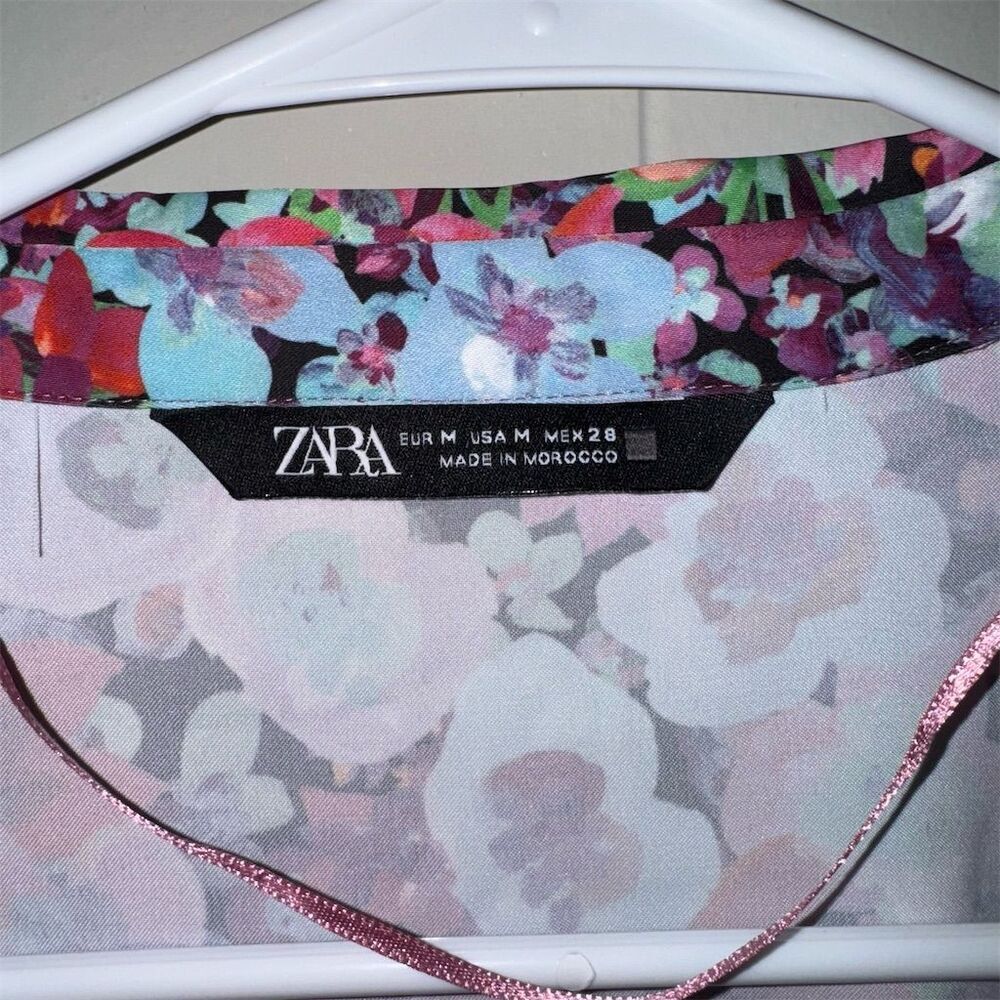 Zara Women's Floral Print Satin Blouse Multicolor Size M Casual - Picture 5 of 8